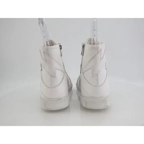 Zadig & Voltaire Logo High Top Zip Sneakers Flash White Womens Size 11 Leather - Picture 3 of 12